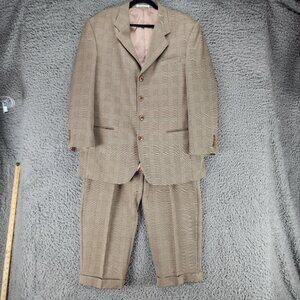 Alberto Celini 2 Piece Suit Mens 44R 38Rx26 Tan Blazer Jacket Pants *Read*